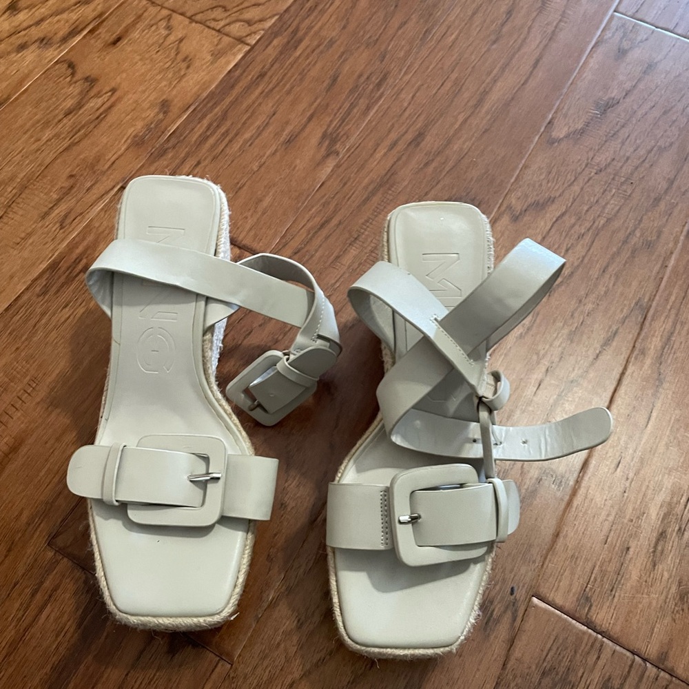 Cream Buckle Espadrille Sandals with Cross Straps